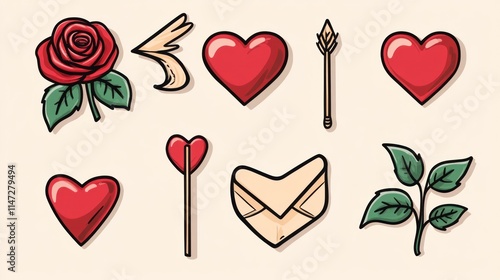A Collection Of Romantic Love Symbols And Floral Elements