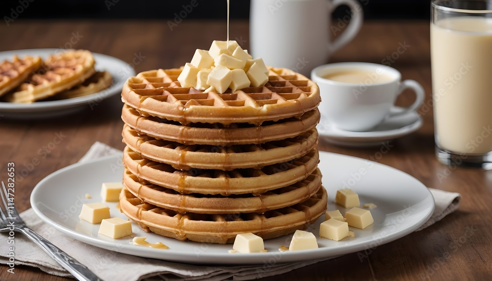 stack of waffles with white chocolate on top stack of waffles with white chocolate on top