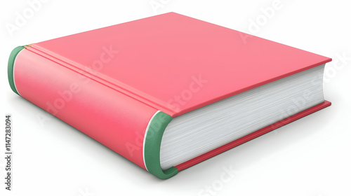 A closed pink book with a green spine, suggesting use for reading or study.