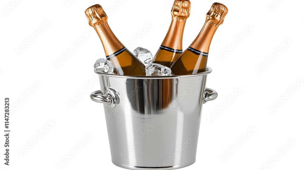 Champagnes with ice in a bucket on a white background
Champagnes with ice in a bucket on a white background