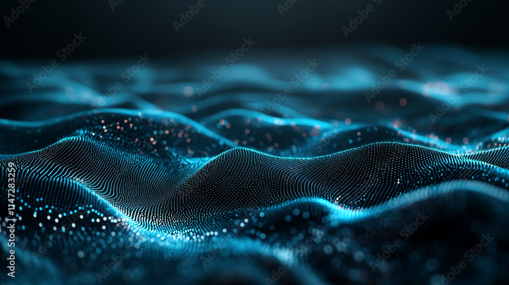 Digital waves illuminated by blue light in a dark environment. Digital waves illuminated by blue light in a dark environment.
