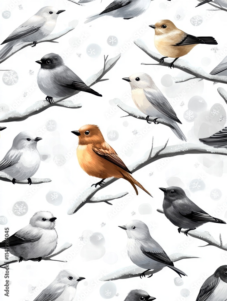 Fototapeta premium Winter Birds on Snowy Branches.