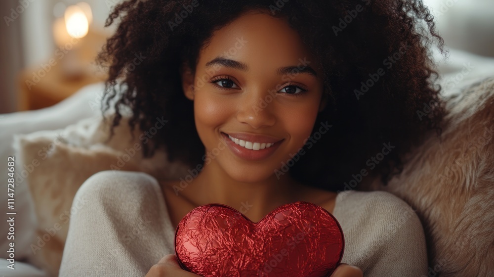 Happy young woman holding a red heart. Happy young woman holding a red heart.