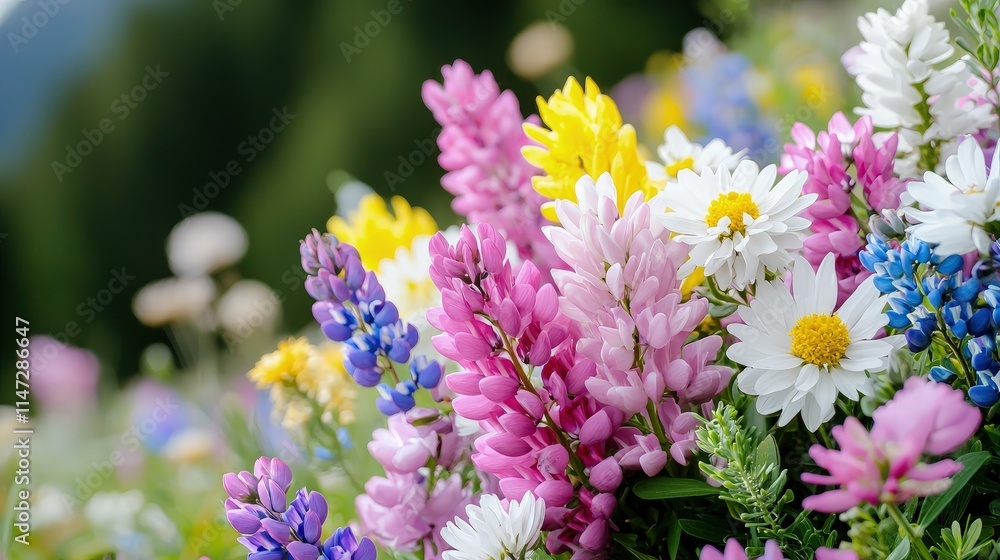 Vibrant wildflowers in a lush meadow. Vibrant wildflowers in a lush meadow.