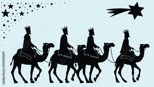 Happy epiphany day Flat Reyes Magos silhouette illustration.