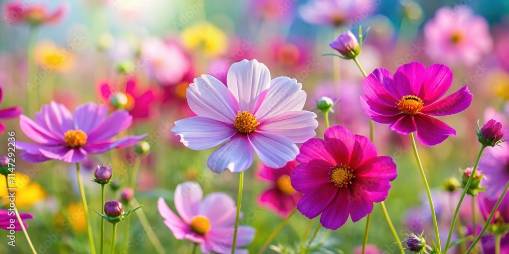 Vibrant and colorful cosmos flowers in full bloom, cosmos, flowers, beautiful, vibrant, colorful, nature, garden, bloom