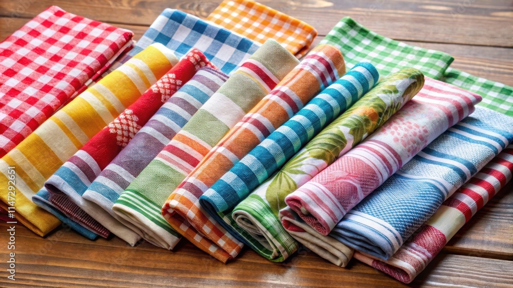 Folded cotton napkins in various colors and designs, napkins, cotton, folded, cloth, variety, colors, patterns, table, decor Folded cotton napkins in various colors and designs, napkins, cotton, folded, cloth, variety, colors, patterns, table, decor