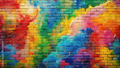 Colorful abstract mural painted on a textured brick wall, mural, colorful, abstract, vibrant, art, graffiti, street art