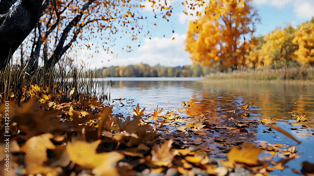Obraz premium A beautiful autumn scene with a lake and trees