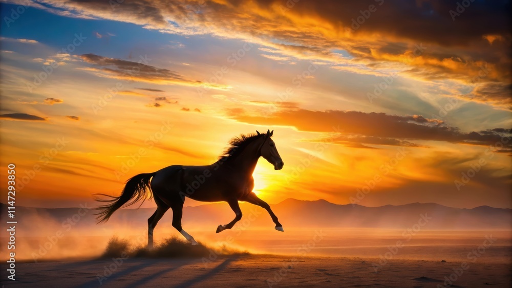 Silhouette of a horse running through a desert at sunset, horse, silhouette, running, desert, sunset, nature, wildlife, majestic Silhouette of a horse running through a desert at sunset, horse, silhouette, running, desert, sunset, nature, wildlife, majestic