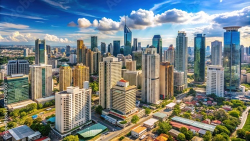 Modern cityscape of Makati, Manila, Philippines with skyscrapers and urban infrastructure , Makati, Manila
