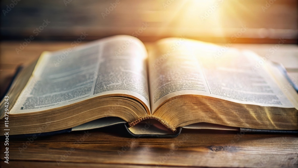 Fototapeta premium Close up of the pages of a holy bible, holy, bible, religion, Christian, sacred, book, scripture, close up, open