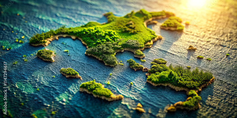 vibrant aerial view of lush green island landscape surrounded by shimmering blue water, showcasing intricate details of nature beauty and topography vibrant aerial view of lush green island landscape surrounded by shimmering blue water, showcasing intricate details of nature beauty and topography