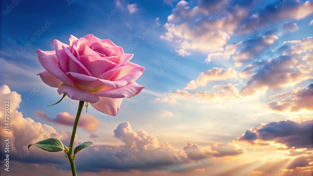 Pink rose standing out against a beautiful sky backdrop, pink, rose, flower, nature, sky, background, contrast, colorful, vibrant Pink rose standing out against a beautiful sky backdrop, pink, rose, flower, nature, sky, background, contrast, colorful, vibrant