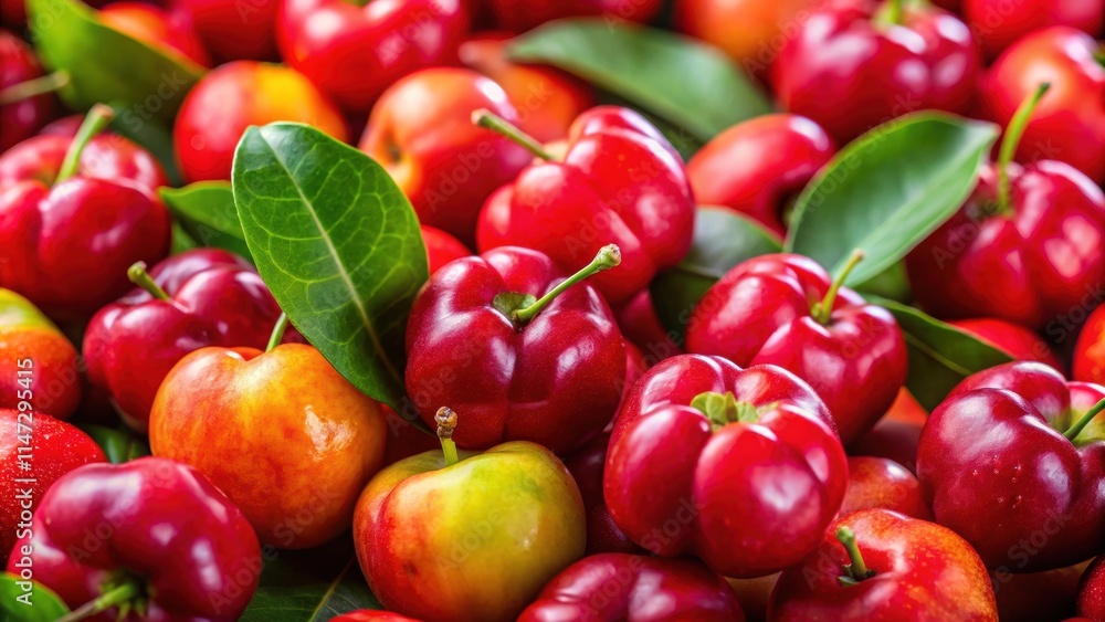 Close up of vibrant acerola cherry fruits, rich in vitamin C, acerola, cherry, fruit, vitamin C, close up, fresh Close up of vibrant acerola cherry fruits, rich in vitamin C, acerola, cherry, fruit, vitamin C, close up, fresh