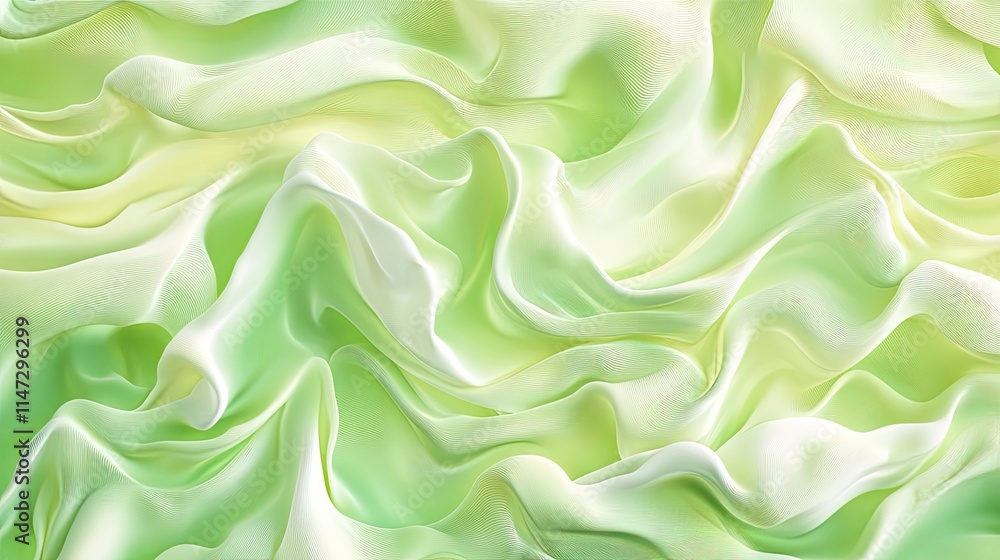 Obraz premium Soft Green Fabric Texture with Flowing Waves and Light Reflections