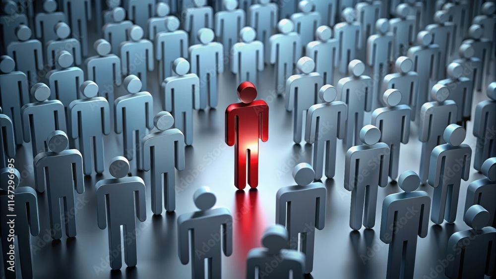 Fototapeta premium Unique individual standing out from the crowd , nonconformist, iconoclast, rebel, antagonist, defiant