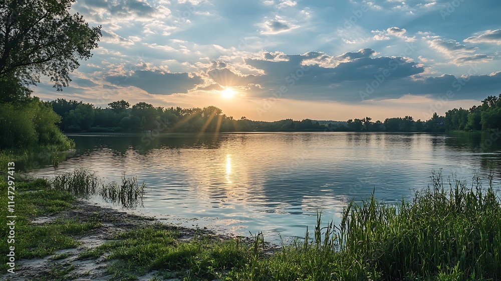 Sunset over calm lake, nature landscape Sunset over calm lake, nature landscape