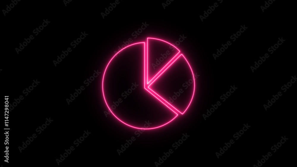 neon pie chart icon on black background. neon pie chart icon on black background.