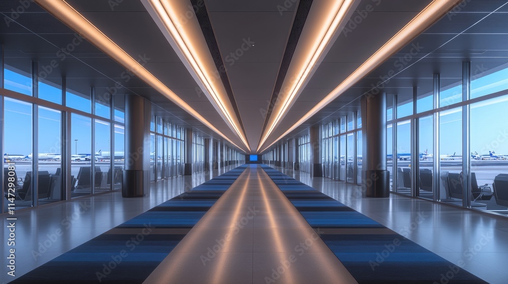 Fototapeta premium Modern Airport Terminal Interior with Bright Lighting and Windows
