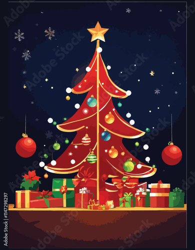 Vector Christmas tree on white background