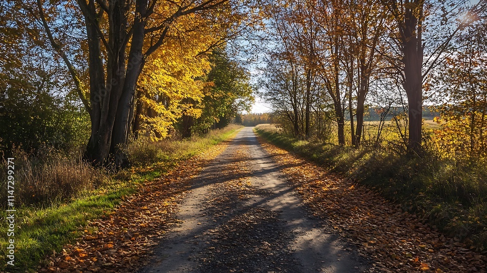 Fototapeta premium Autumn Country Road. Scenic Fall Landscape. Pathway through Trees.