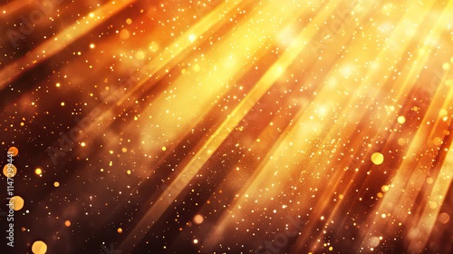 Bright Golden Glowing Light Rays with Sparkles and Dust Particles