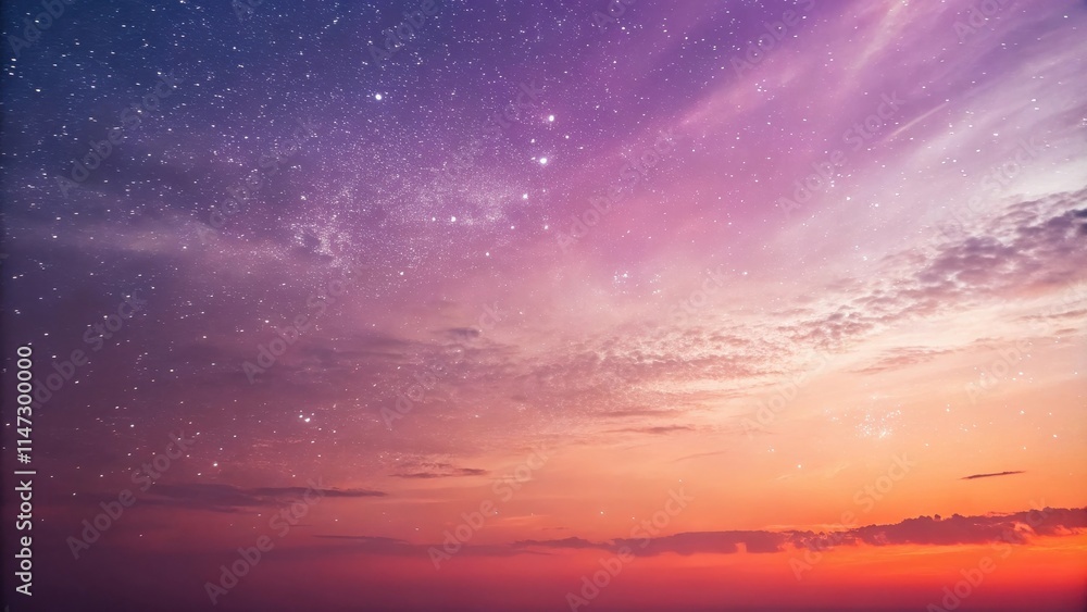 A Twilight Sky with Stars and Clouds in a Palette of Pink, Purple and Orange A Twilight Sky with Stars and Clouds in a Palette of Pink, Purple and Orange