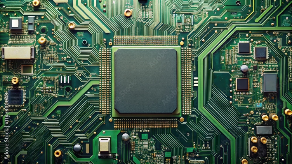 Fototapeta premium Top view image of a modern circuit board, technology, electronics, hardware, computer, digital
