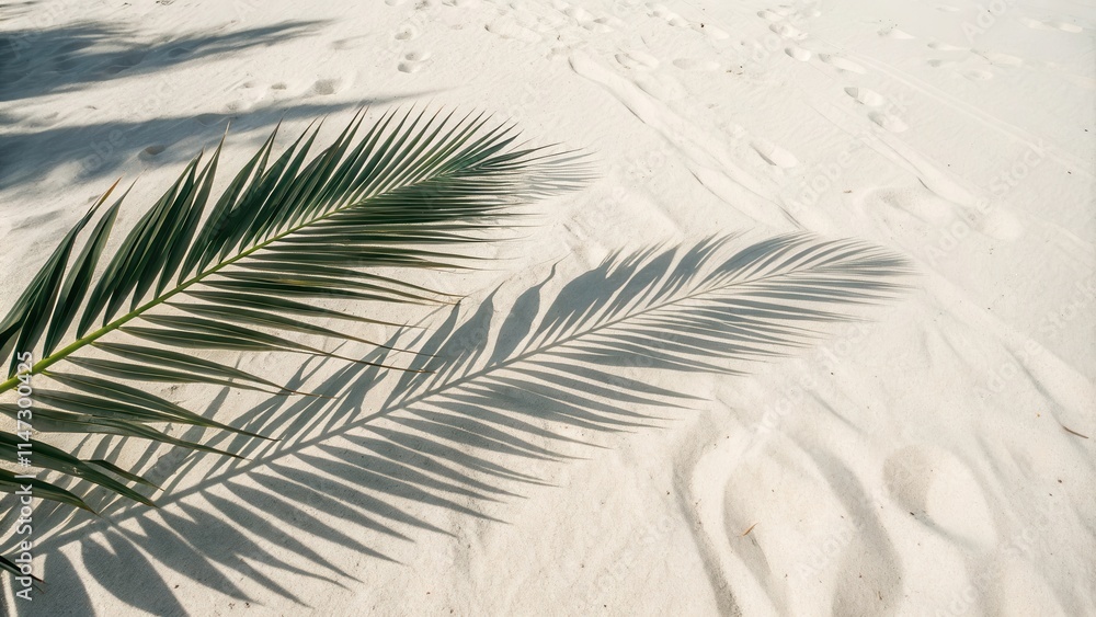 The long shadows of a palm frond cast on a sandy surface, a simple yet elegant design. The long shadows of a palm frond cast on a sandy surface, a simple yet elegant design.