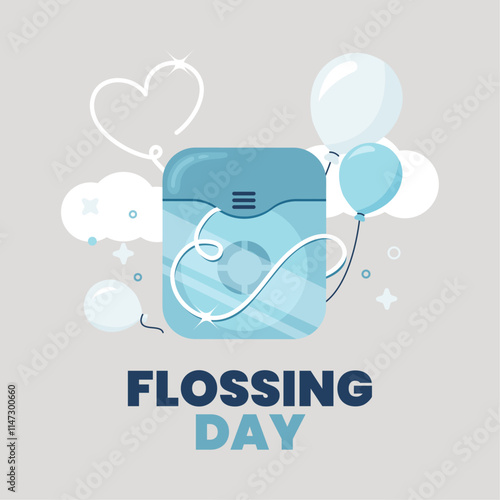 Flossing Day. Flat vector illustration of dental floss with balloons. Friday in November.