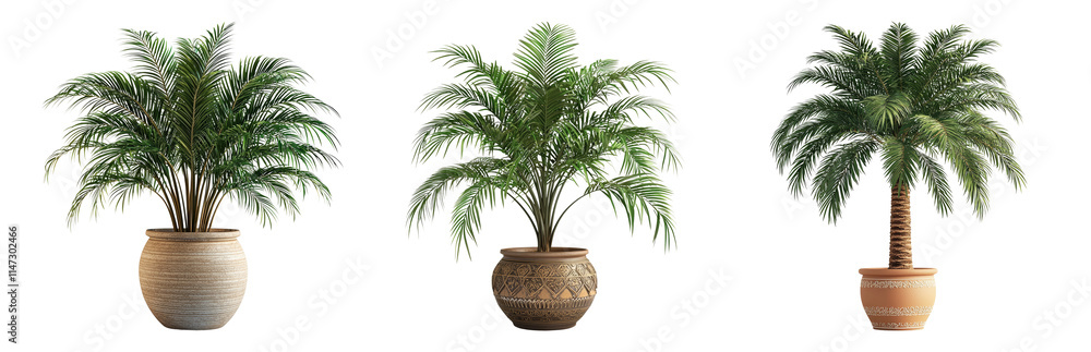 Fototapeta premium Lush Indoor Plants in Decorative Pots Isolated on transparent background