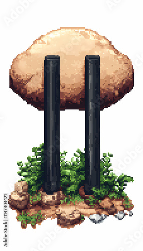 Pixel art rock signpost nature background game asset. photo