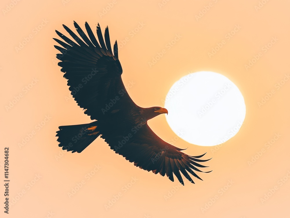 Obraz premium Majestic Silhouette of Bird Against Sunset Glow