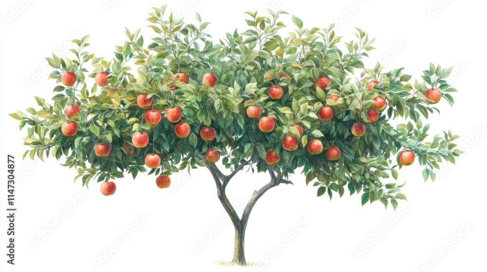 A Lush Apple Tree Abundantly Bearing Red Apples A Lush Apple Tree Abundantly Bearing Red Apples