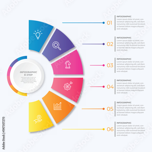 Vector infographic label design with circle infographic template design and 4-5-6 options or steps. Can be used for process diagram, presentations, workflow layout, banner, flow chart, info graph