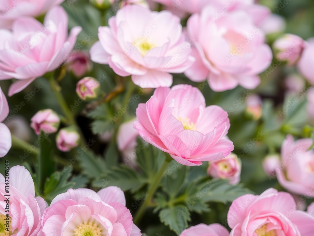Beautiful pink and white ranunculus flowers in full bloom, flowers, blooming Beautiful pink and white ranunculus flowers in full bloom, flowers, blooming