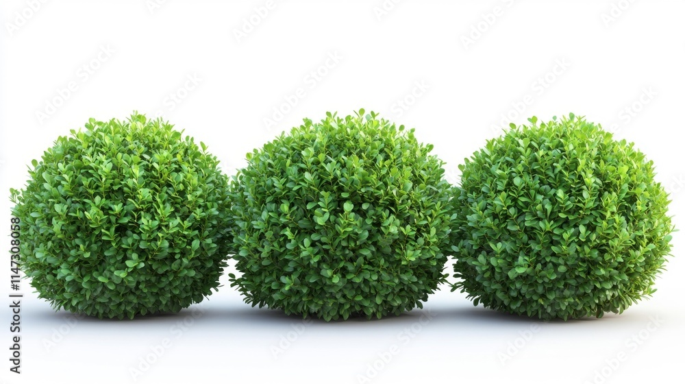 Green boxwood shrubs isolated on white background. Generative AI Green boxwood shrubs isolated on white background. Generative AI