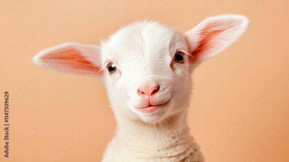 Cute Baby Sheep with Fluffy Wool on Soft Background Cute Baby Sheep with Fluffy Wool on Soft Background