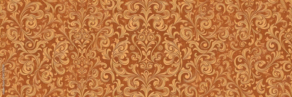 Intricate floral damask design in shades of gold and cream, background, home decor, Victorian Intricate floral damask design in shades of gold and cream, background, home decor, Victorian