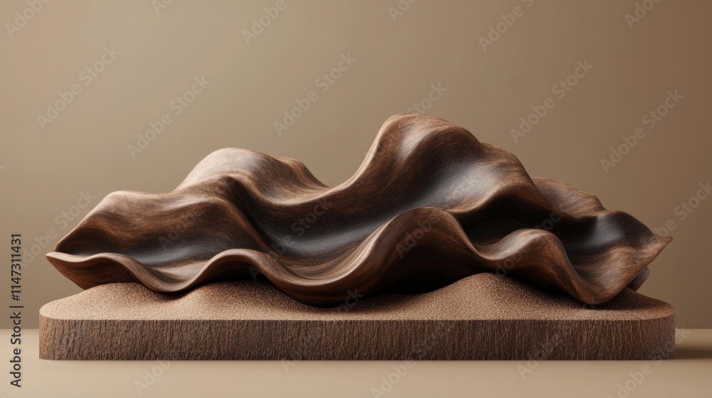 Abstract Wooden Design with Wavy Fabric. Generative AI Abstract Wooden Design with Wavy Fabric. Generative AI