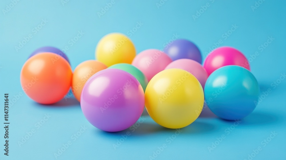 Bright multicolored spheres with a soft matte finish and smooth rainbow gradients, scattered playfully for a vibrant children's party design Bright multicolored spheres with a soft matte finish and smooth rainbow gradients, scattered playfully for a vibrant children's party design