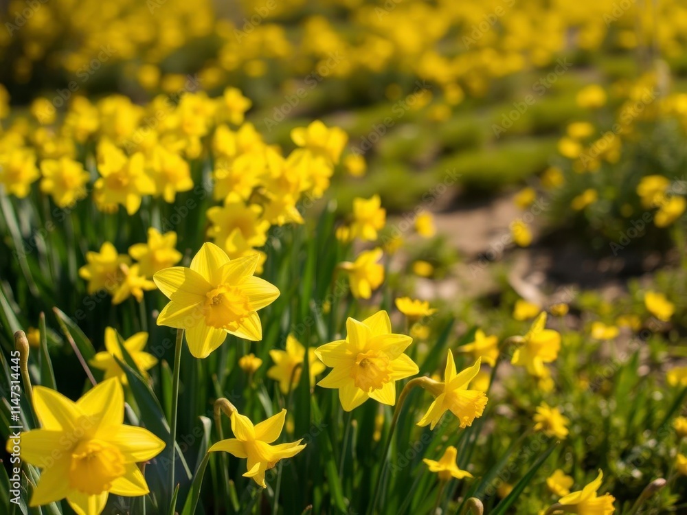 Vibrant daffodil flowers blooming in a sunlit field, nature, yellow, vibrant Vibrant daffodil flowers blooming in a sunlit field, nature, yellow, vibrant