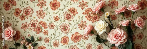 Wallpaper Mural Vintage style artificial flowers wall background perfect for adding a touch of charm to any space, vintage, flowers, pattern Torontodigital.ca