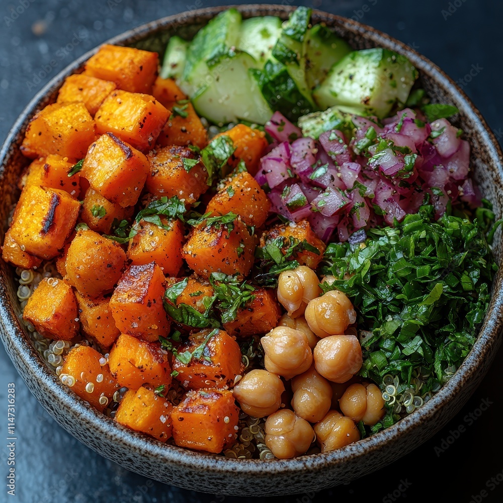 Bowl of Vibrant Vegetarian Buddha Bowl with Quinoa and Fresh Veggies Bowl of Vibrant Vegetarian Buddha Bowl with Quinoa and Fresh Veggies