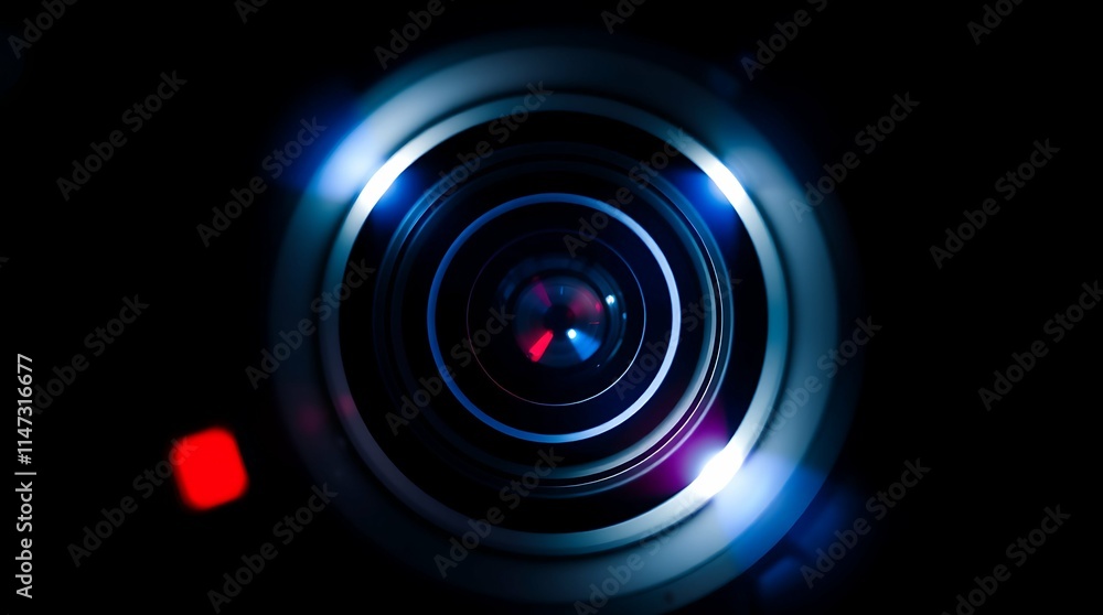 Close up Camera lens reflections, objective, concept of photographer camera.