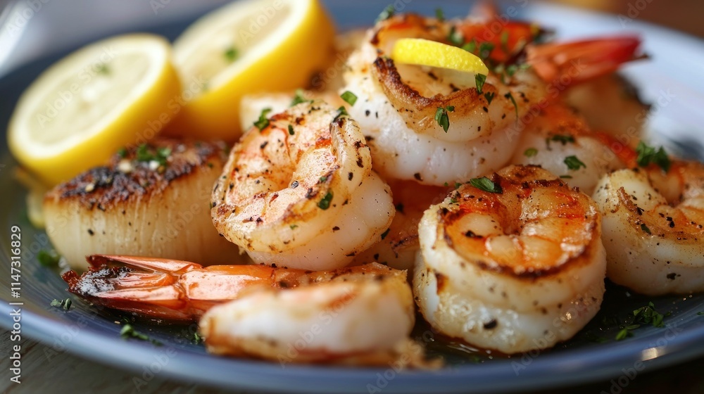 Grilled shrimp and scallops with lemon. Grilled shrimp and scallops with lemon.