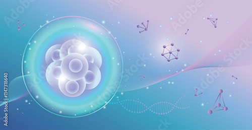 Science abstract background with Stem Cells, molecular structure and GENE.