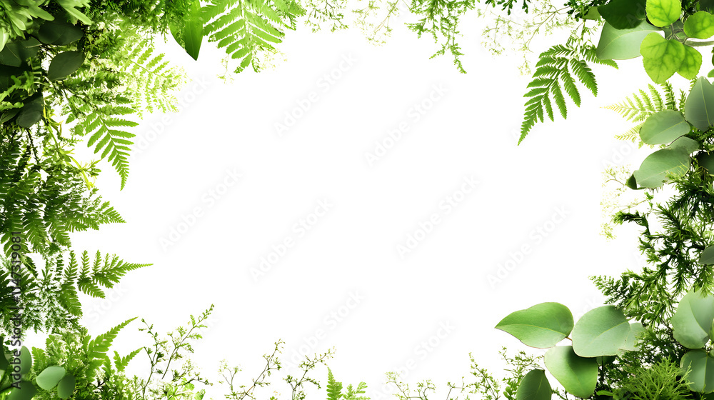 Elegant green leaf border with a blank white center, perfect for eco-friendly designs, invitations, greeting cards, nature-themed artwork, and decorative projects Elegant green leaf border with a blank white center, perfect for eco-friendly designs, invitations, greeting cards, nature-themed artwork, and decorative projects