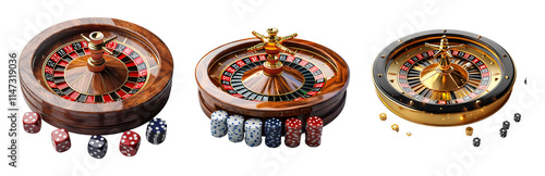 Classic Roulette Wheels with  Chips on Table Isolated on transparent background photo